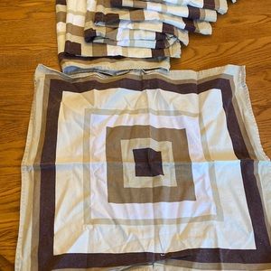 8 cloth napkins 100% cotton, square geo design, brown/ tan/ cream/ white
